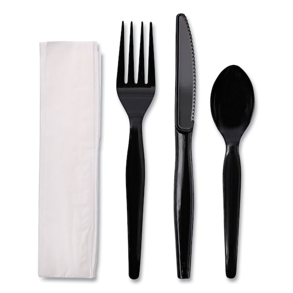 4-Piece Cutlery Kit, Fork/Knife/Napkin/Teaspoon, Hvywght, Black, PK250